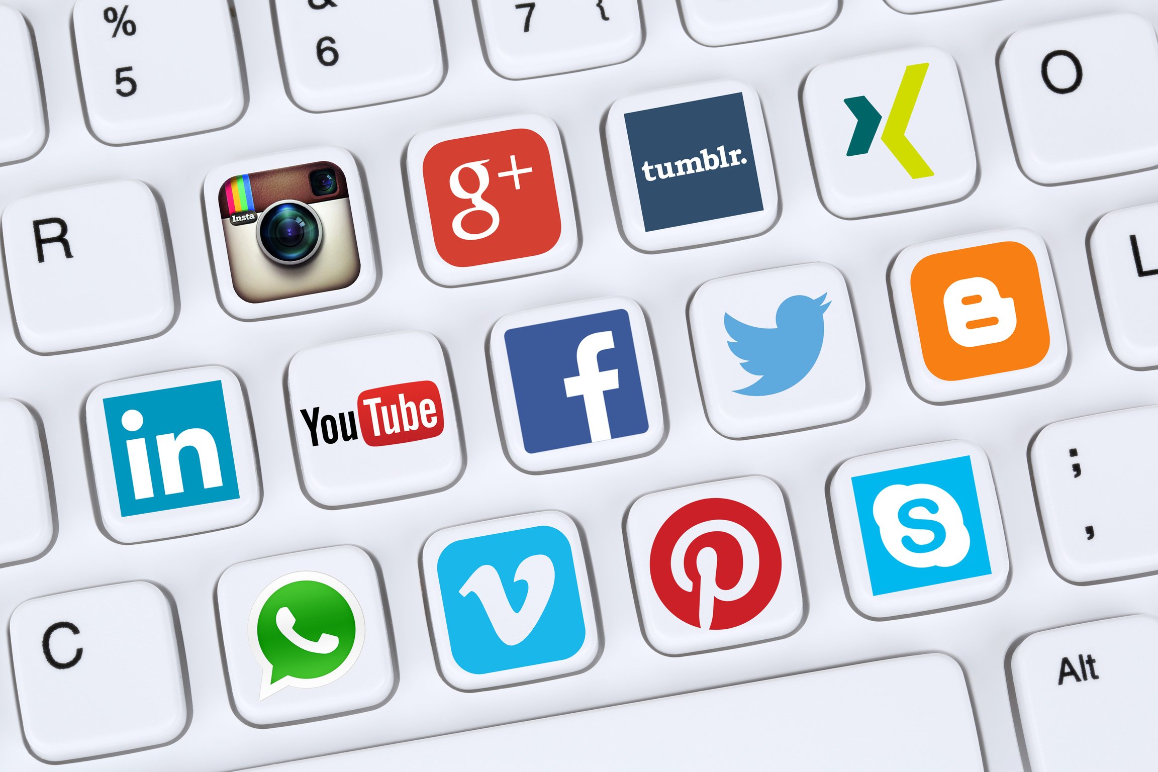 Social media icons like Facebook, YouTube, Twitter, Xing, Wh